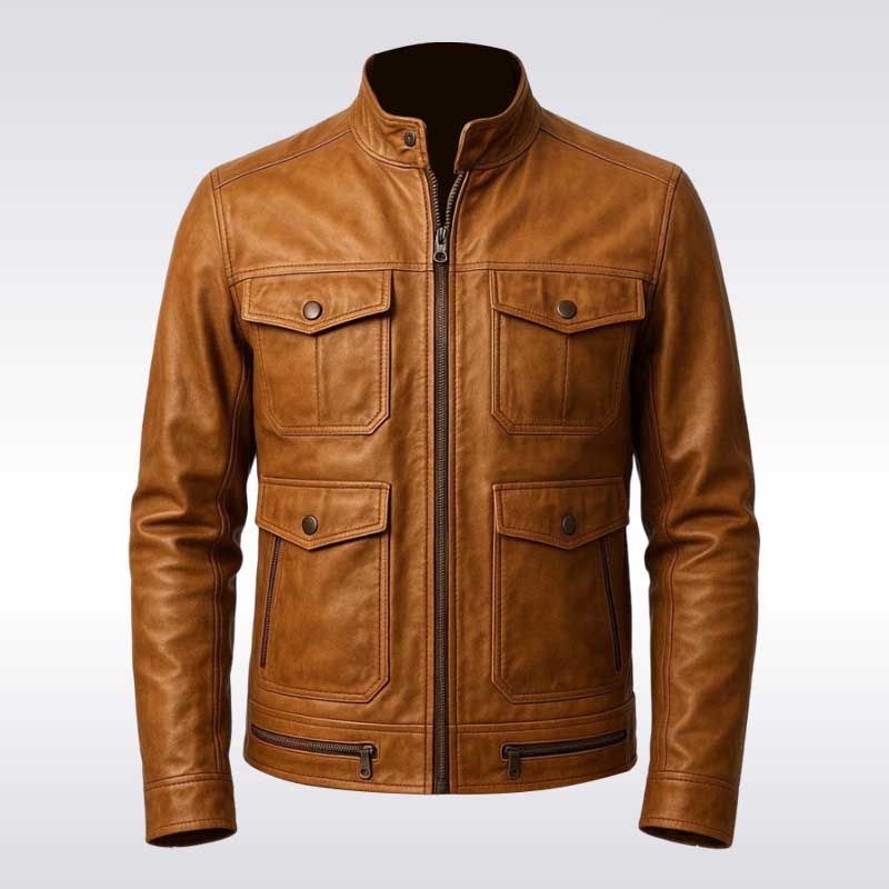 Men’s Brown Lambskin Leather Biker Jacket