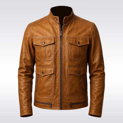Men’s Brown Lambskin Leather Biker Jacket