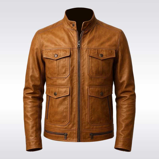 Men’s Brown Lambskin Leather Biker Jacket