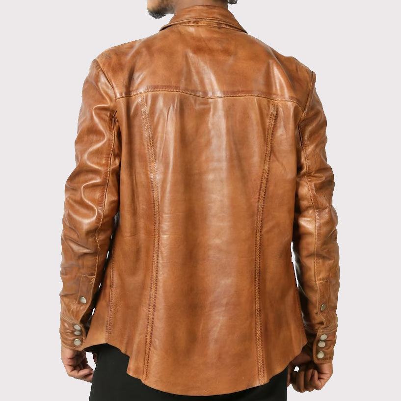 Men's Brown Lambskin Leather Biker Shirt