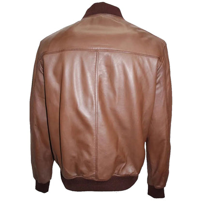 Men's Brown Lambskin Leather Bomber Jacket