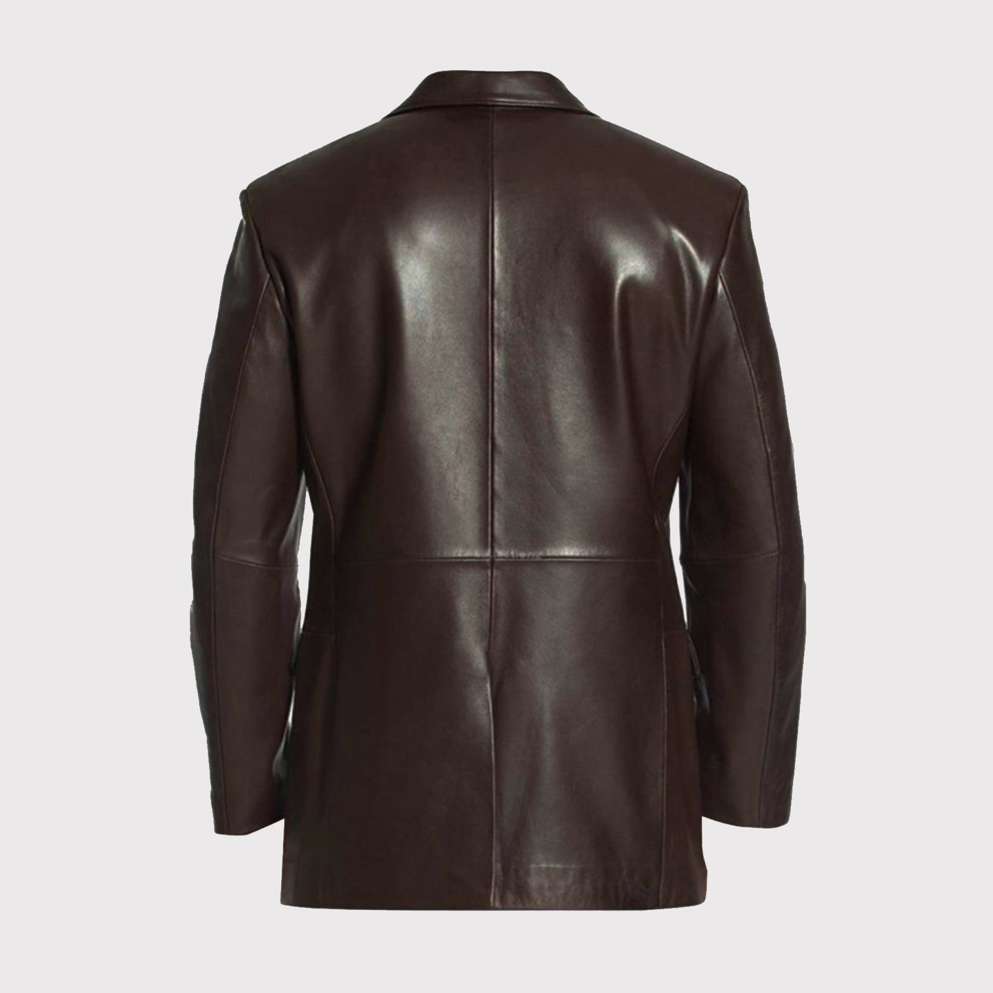 Men's Single Breasted Brown Leather Blazer Coat