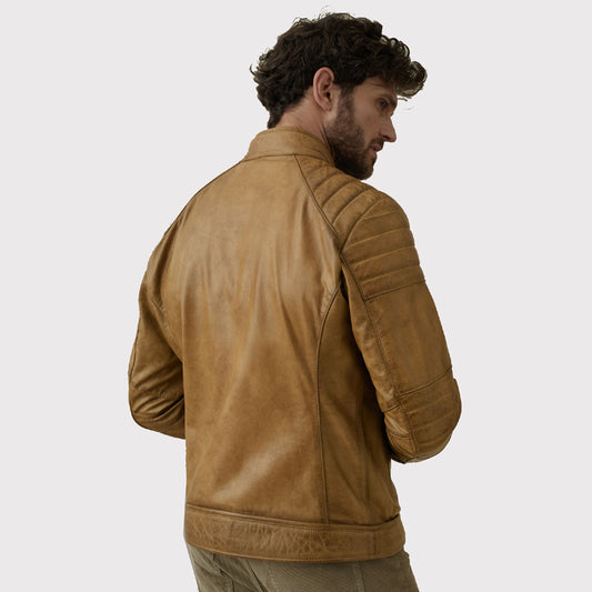 Men's Brown Leather Cafe Racer Jacket