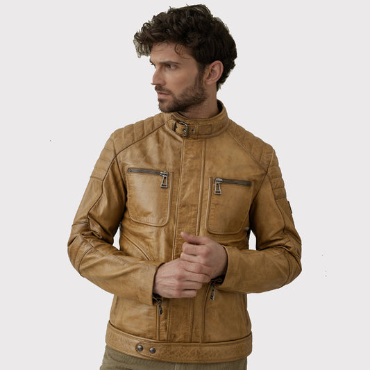 Men's Brown Leather Cafe Racer Jacket
