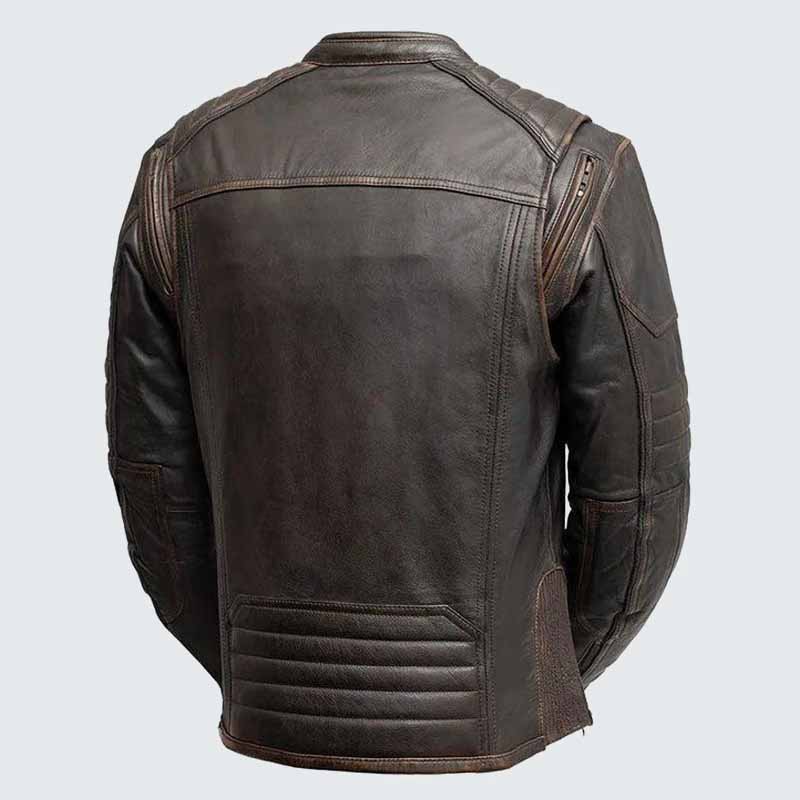 Men's Brown Vintage Cowhide Leather Motorcycle Jacket with Concealed Carry