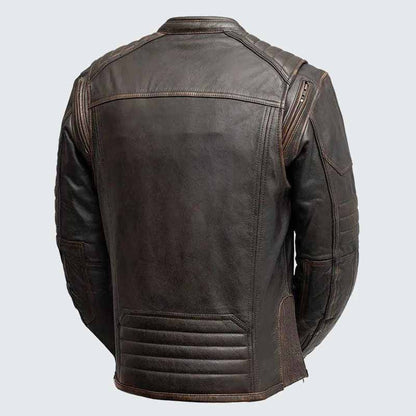 Men's Brown Vintage Cowhide Leather Motorcycle Jacket with Concealed Carry