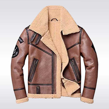 Men’s Brown Shearling Aviator Leather Bomber Jacket