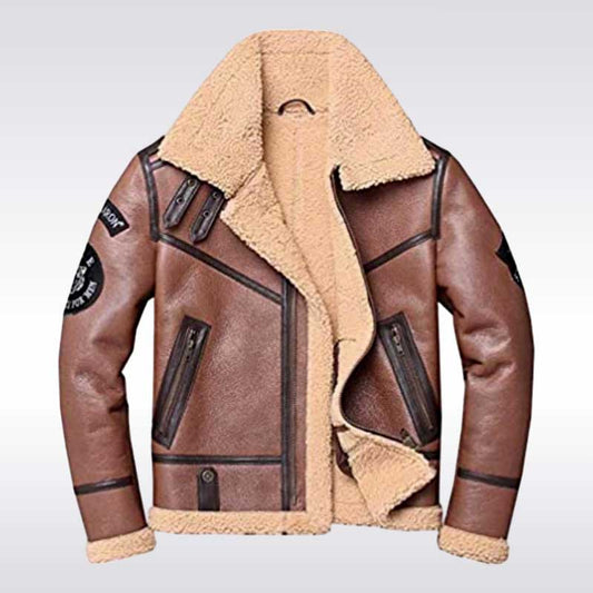 Men’s Brown Shearling Aviator Leather Bomber Jacket