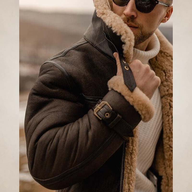 Men’s Brown B3 Shearling Long Coat