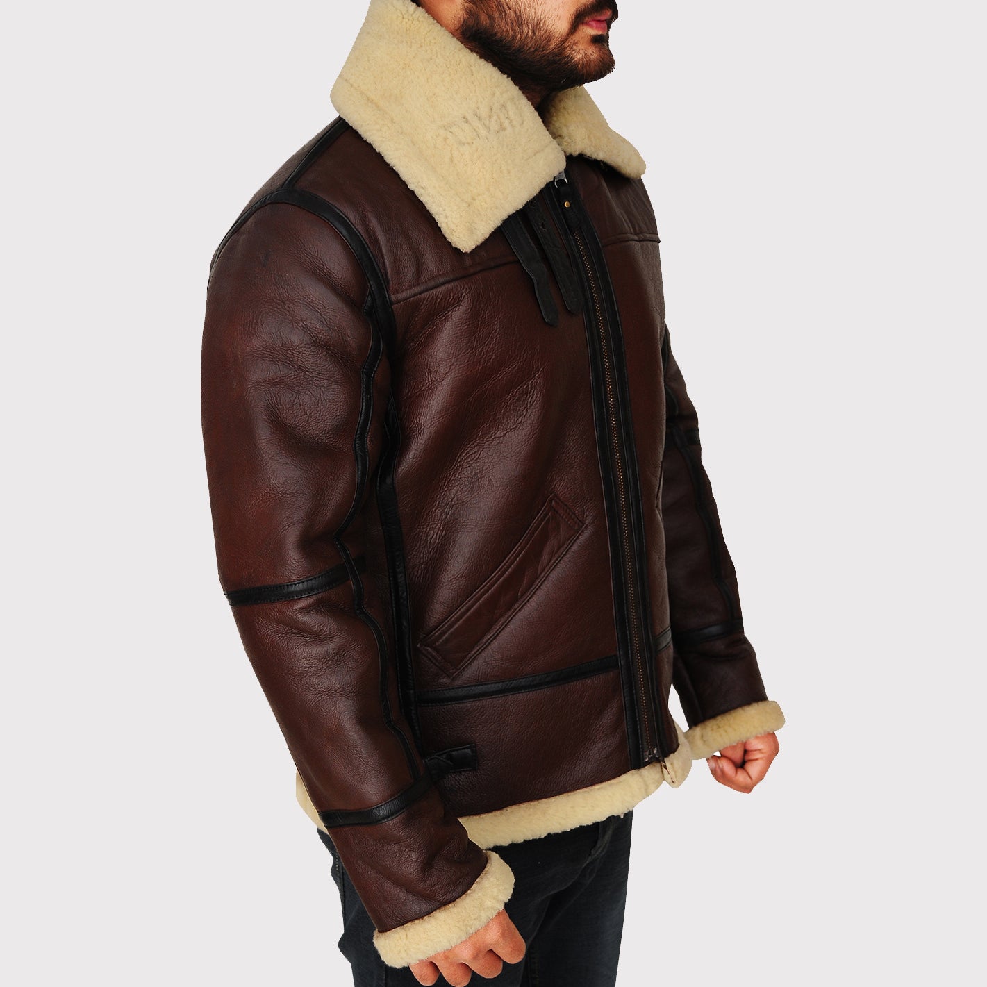 Men's Brown Shearling B3 Bomber Jacket - Shearling Aviator Jacket