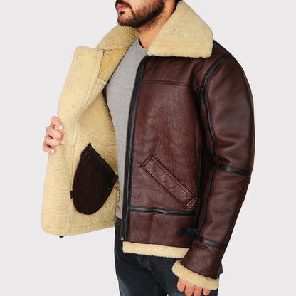 Men's Brown Shearling B3 Bomber Jacket - Shearling Aviator Jacket