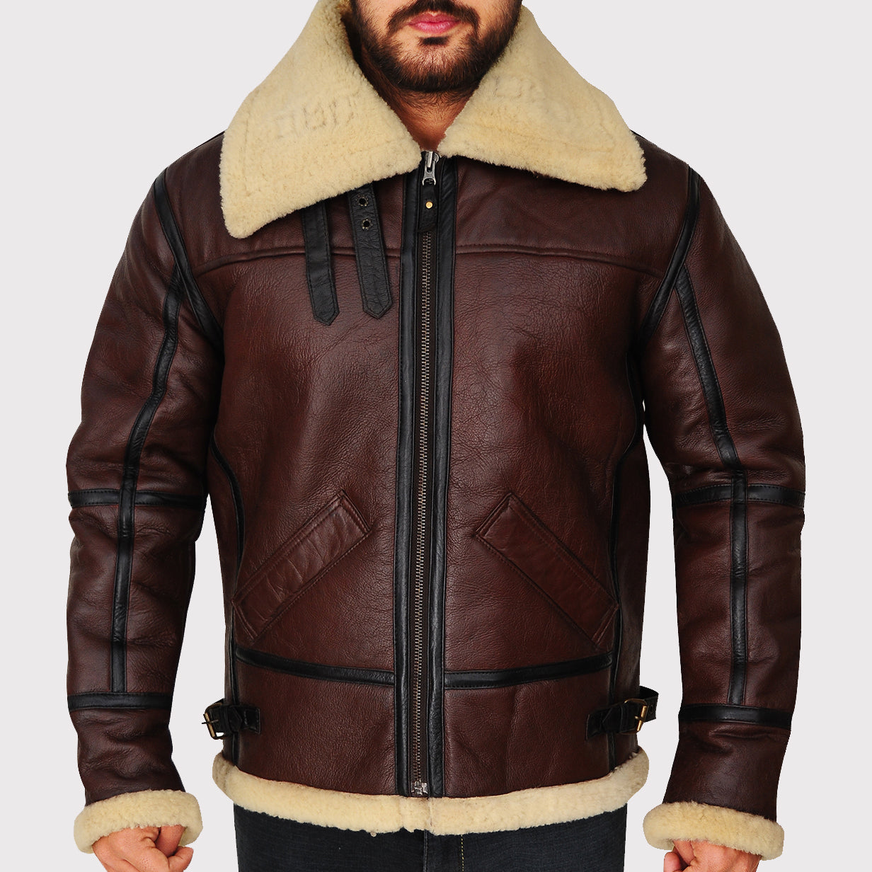 Men's Brown Shearling B3 Bomber Jacket - Shearling Aviator Jacket