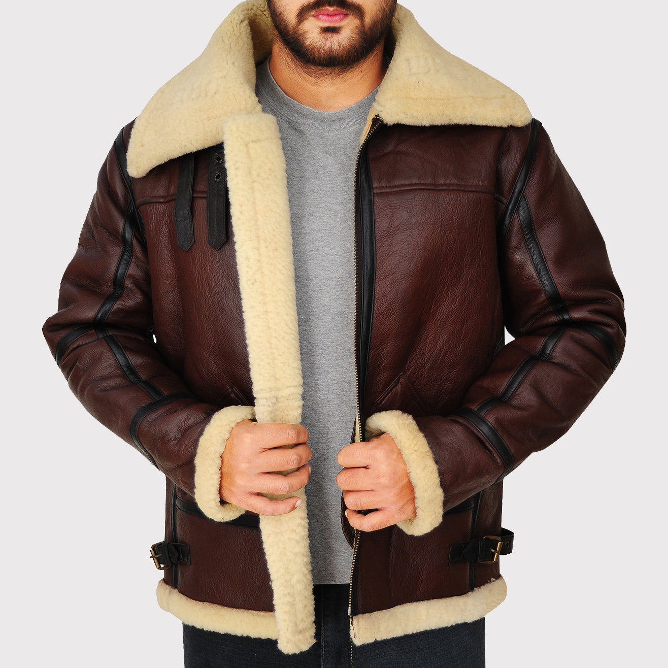 Men's Brown Shearling B3 Bomber Jacket - Shearling Aviator Jacket