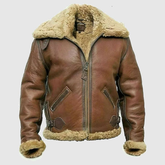 Men's Shearling Fur Aviator Leather Jacket