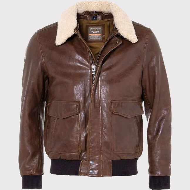 Classic Brown Sheepskin Aviator Jacket for Men