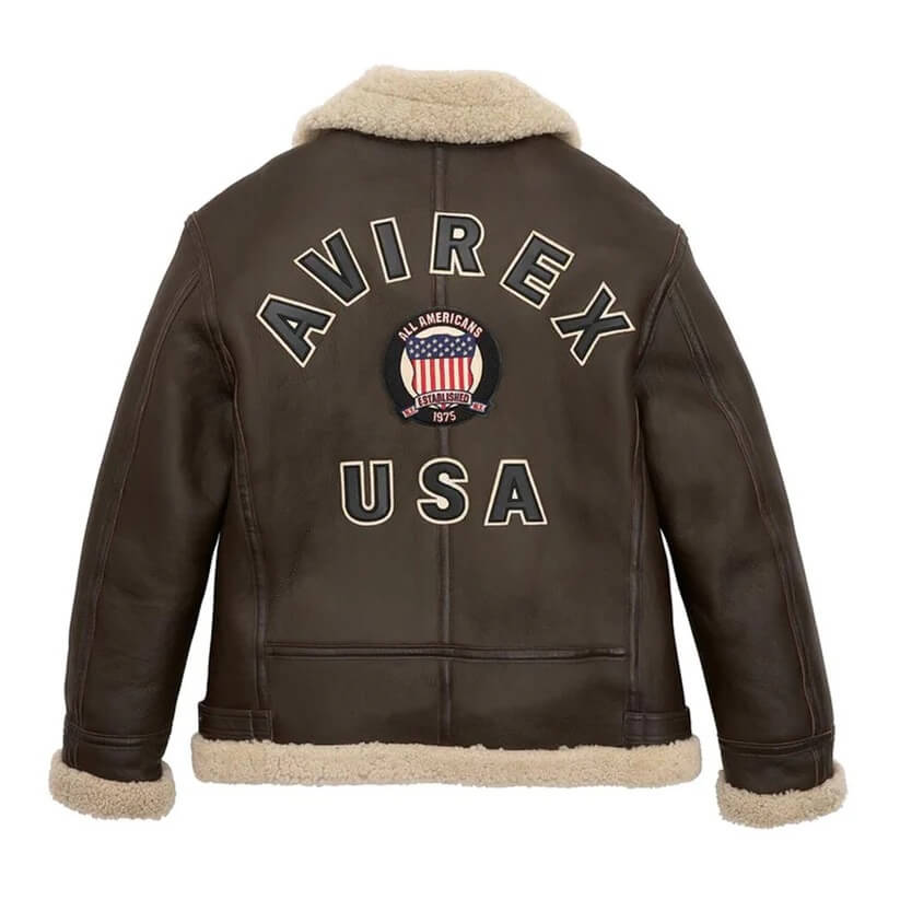 Brown Sheepskin Shearling Avirex Leather Jacket for Men