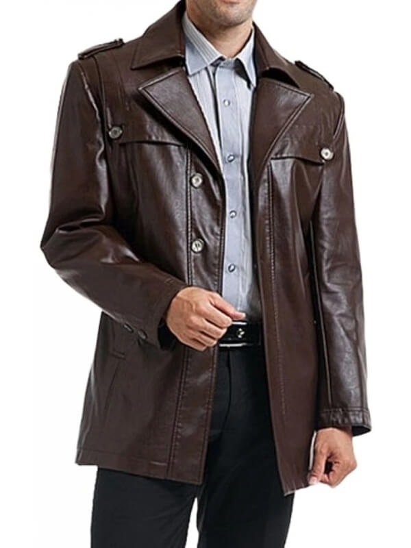 Men's Brown Single-Breasted Motorcycle Leather Jacket Coat