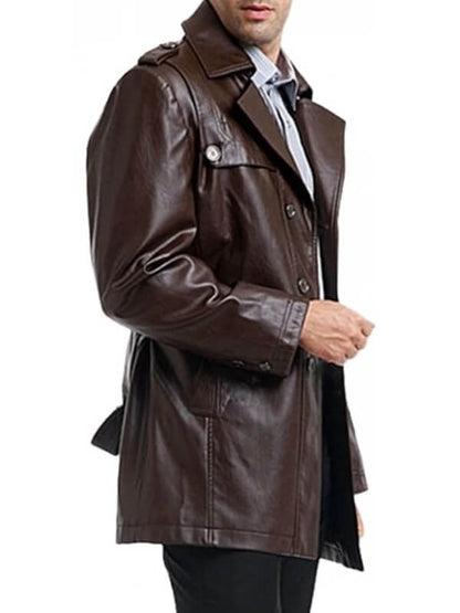 Men's Brown Single-Breasted Motorcycle Leather Jacket Coat