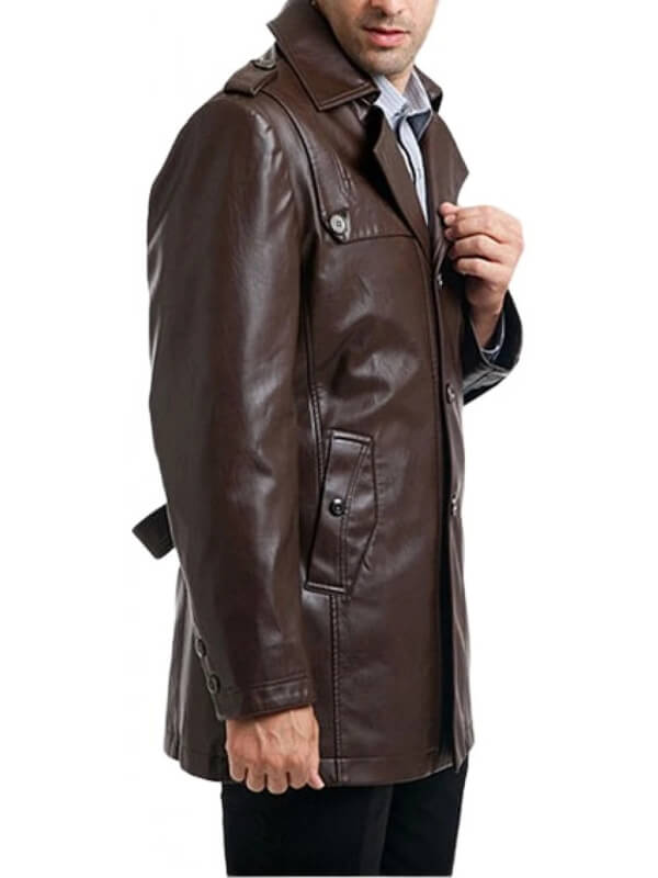 Men's Brown Single-Breasted Motorcycle Leather Jacket Coat