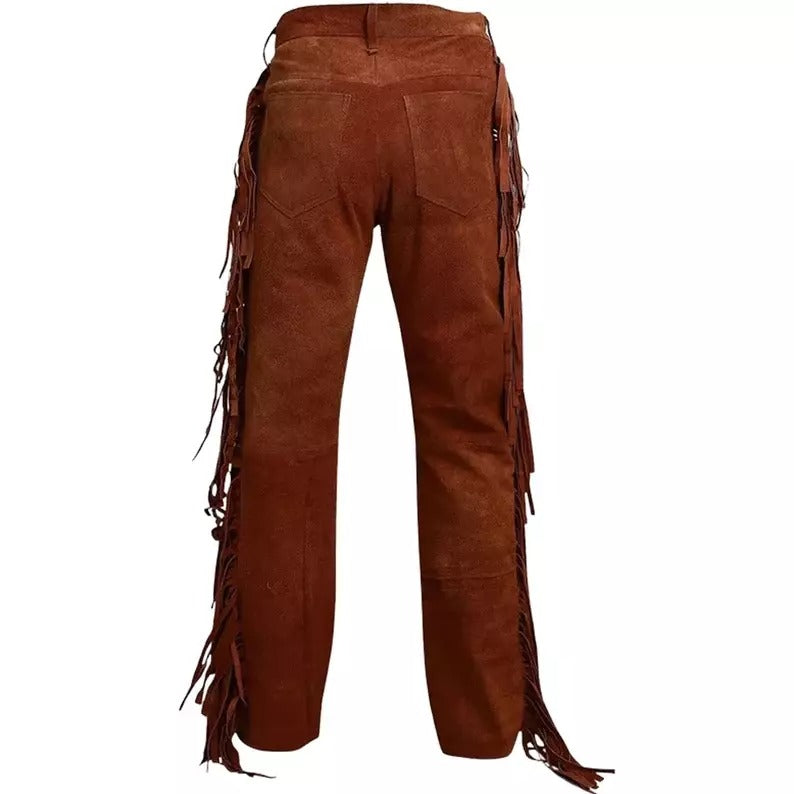 Men's Brown Suede Leather Casual Trousers - Jackets Kingdom