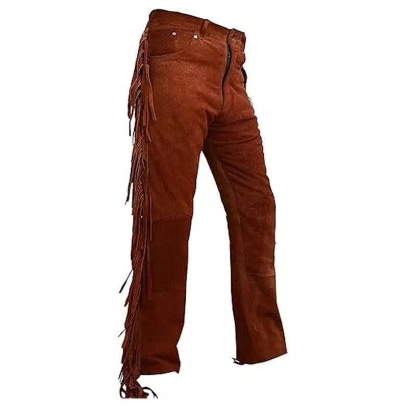 Men's Brown Suede Leather Casual Trousers - Jackets Kingdom