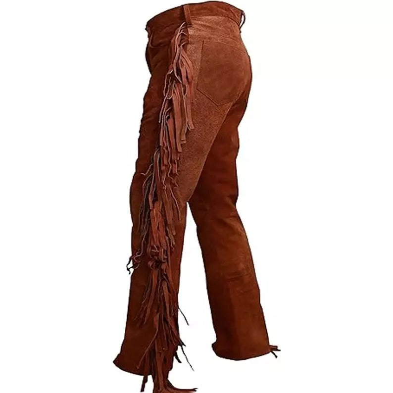 Men's Brown Suede Leather Casual Trousers - Jackets Kingdom