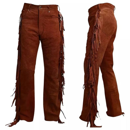 Men's Brown Suede Leather Casual Trousers - Jackets Kingdom