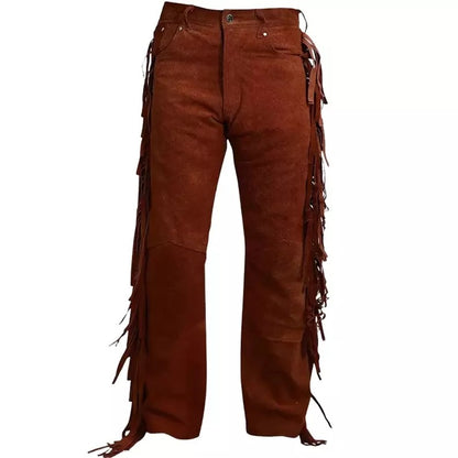 Men's Brown Suede Leather Casual Trousers - Jackets Kingdom