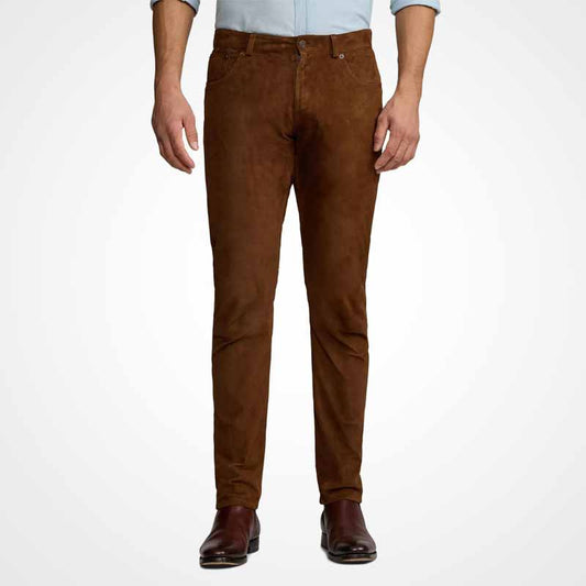 Men's Brown Suede Leather Pants