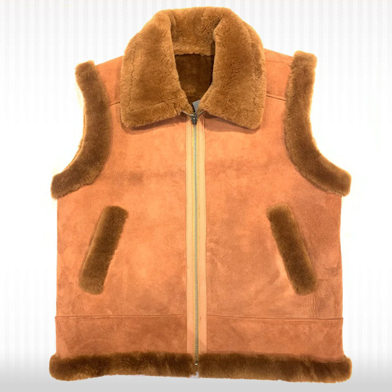 Men's Brown Suede Leather Shearling Vest