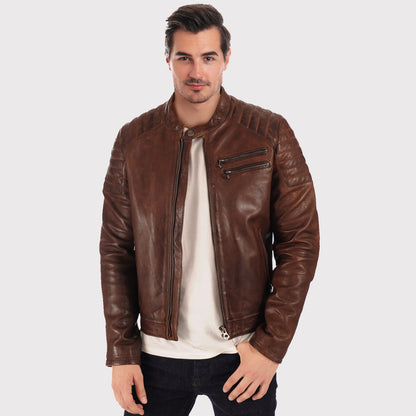 Men’s Brown Waxed Leather Biker Jacket
