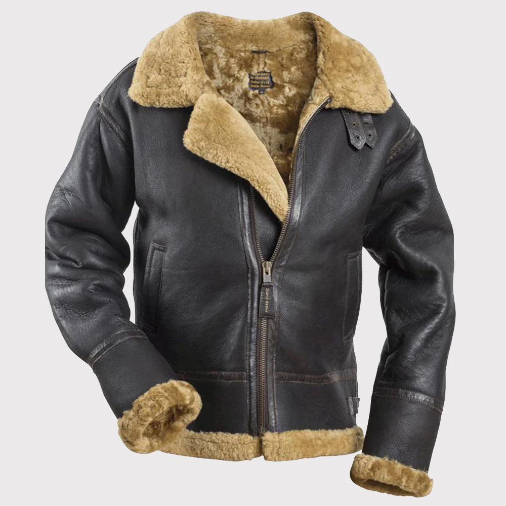 Men's Brown Winter Fur Leather Jacket