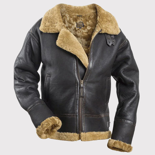 Men's Brown Winter Fur Leather Jacket