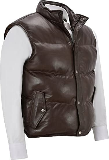 Men's Chocolate Brown Puffer Leather Vest