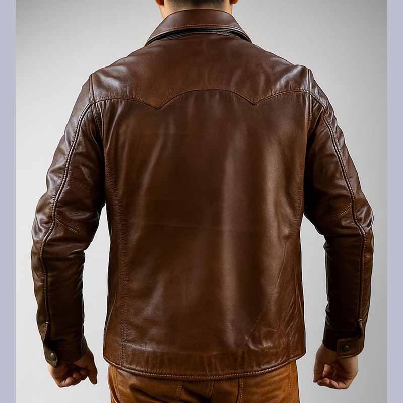 Men's Chocolate Brown Lambskin Leather Biker Shirt | Jackets Kingdom