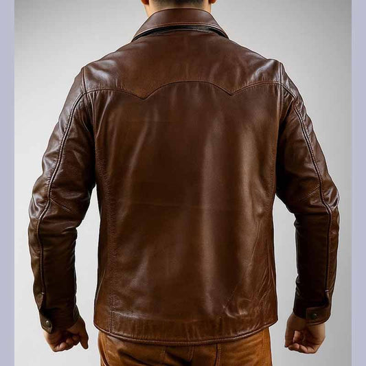 Men's Chocolate Brown Lambskin Leather Biker Shirt | Jackets Kingdom