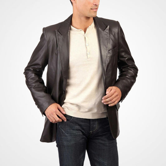 Men's Classic Black Casual Leather Blazer Coat