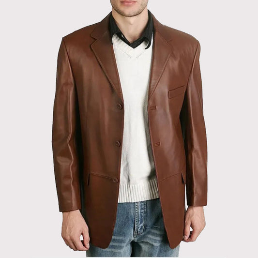 Classic Brown Leather Blazer