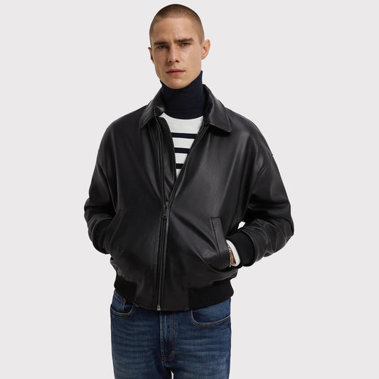 Men’s Classy Black Bomber PU Leather Jacket