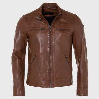 Cognac Fashion Leather Jacket for Men - Stylish Elegance!