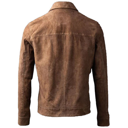 Men's Cognac Suede Leather Jacket - Classic Style