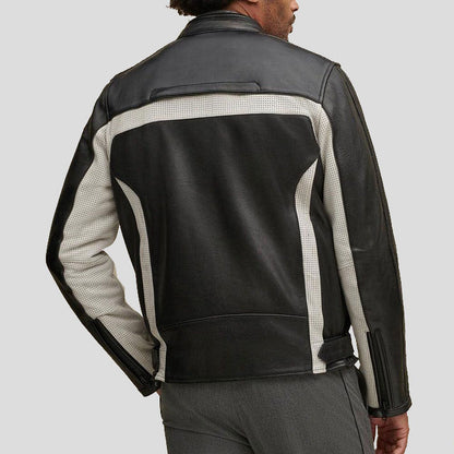Men's Genuine Leather Color Blocked Biker Jacket