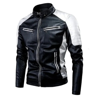 mens cowhide leather cafe racer jacket in black white