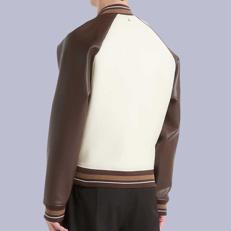 Premium Cream Brown Contrast Leather Bomber Jacket for Men's Casual Streetwear | Jackets Kingdom