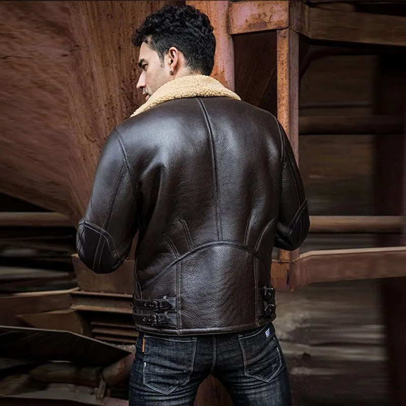 Men's Dark Brown B3 Shearling Sheepskin Leather Jacket