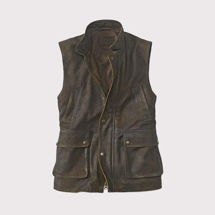 Men's Dark Brown Munitions Leather Vest