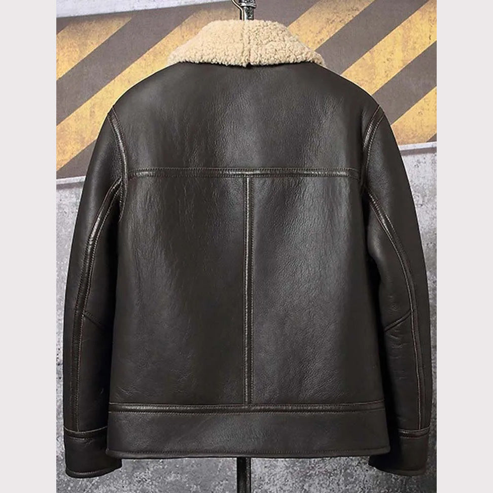 Men's Dark Brown Sheepskin Shearling Motorcycle Jacket