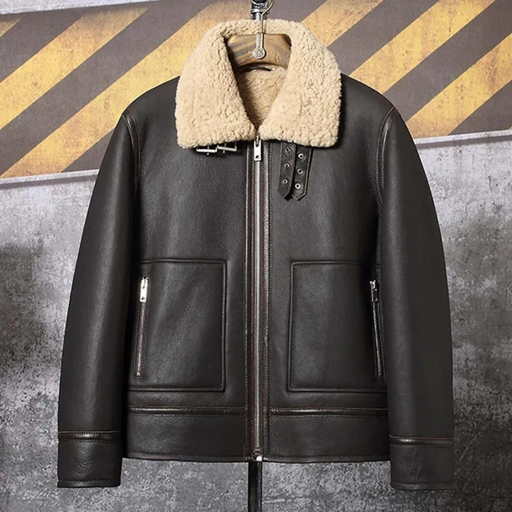 Men's Dark Brown Sheepskin Shearling Motorcycle Jacket