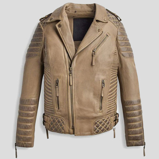 Men's Desert Brown Waxed Leather Biker Jacket