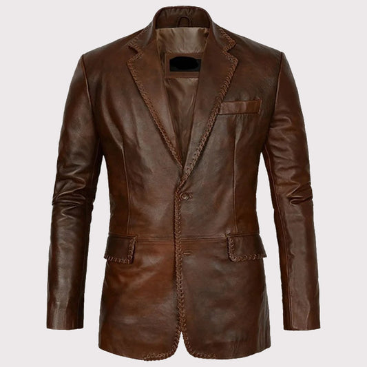 Distressed Brown Leather Blazer